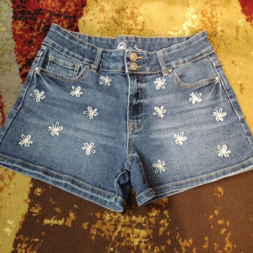 (4) Denim Floral Embroidered girls Shorts